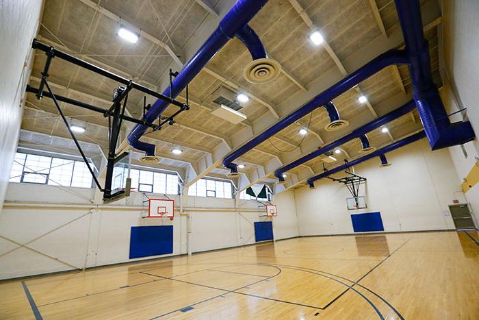 HPER Gym: 4 basketball hoops available on one court. Access after swiping in at Welcome Desk.